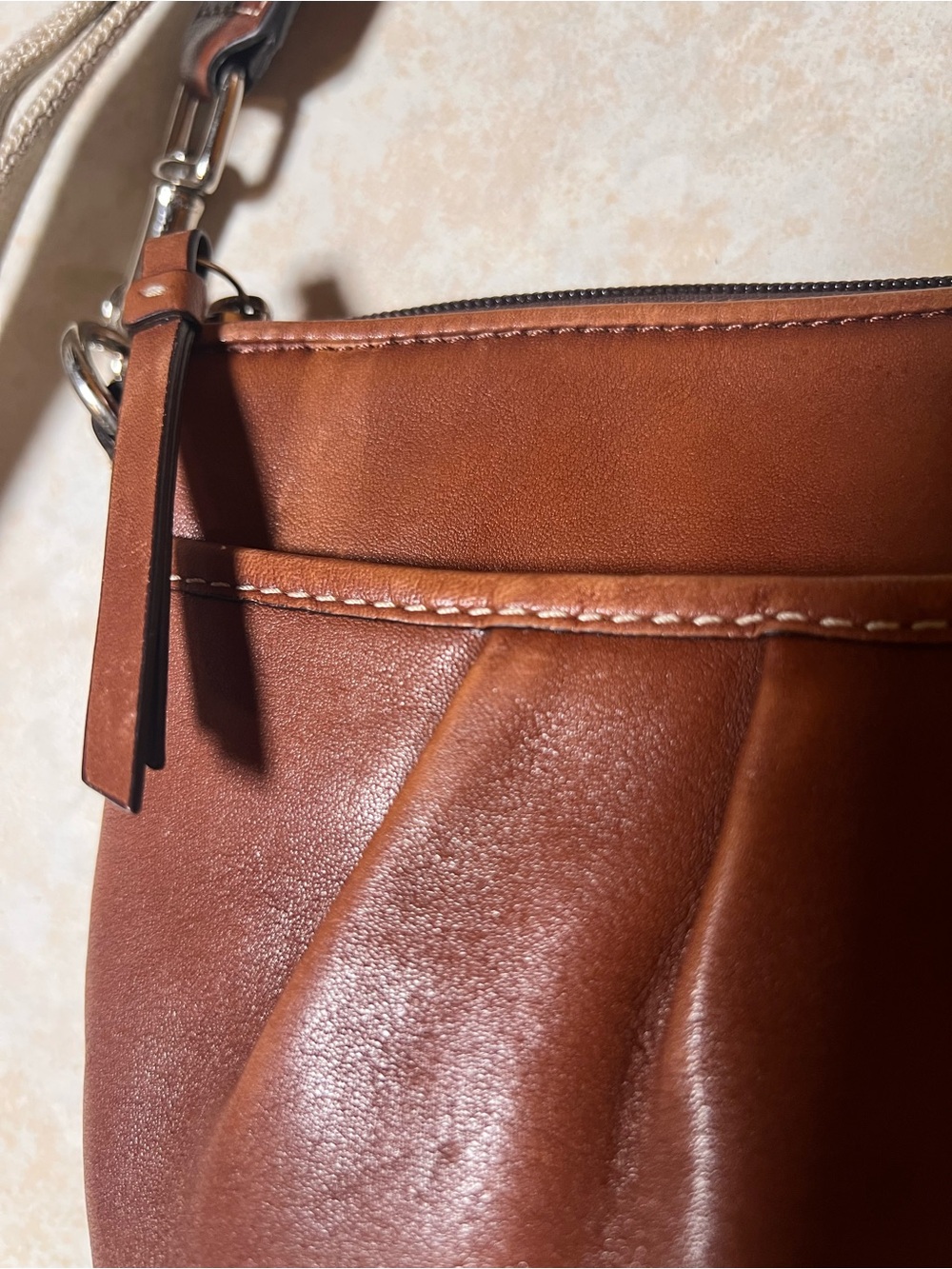 COACH Brown Leather Pleated Crossbody Bag Purse - Picture 7 of 9